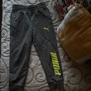 PUMA Kids Gray Joggers with Neon Accents